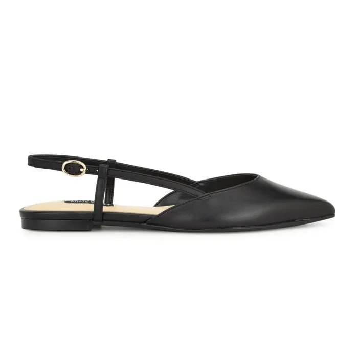 Bircah Pointy Toe Flat Slingbacks Black Leather Women Nine West Ballets