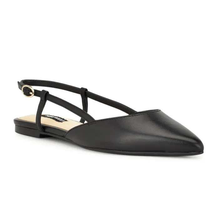 Bircah Pointy Toe Flat Slingbacks Black Leather Women Nine West Ballets