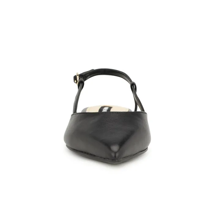 Bircah Pointy Toe Flat Slingbacks Black Leather Women Nine West Ballets
