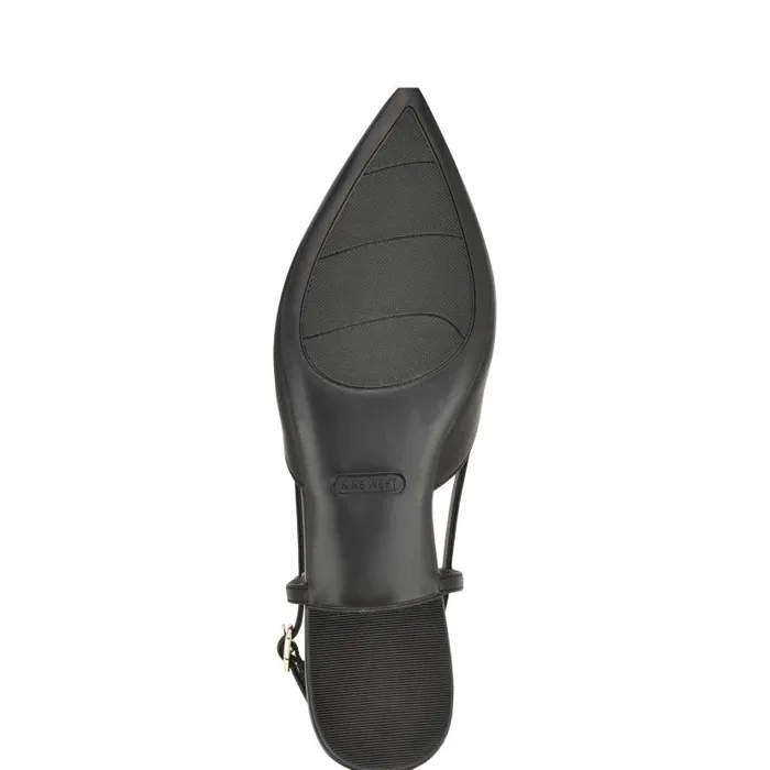 Bircah Pointy Toe Flat Slingbacks Black Leather Women Nine West Ballets