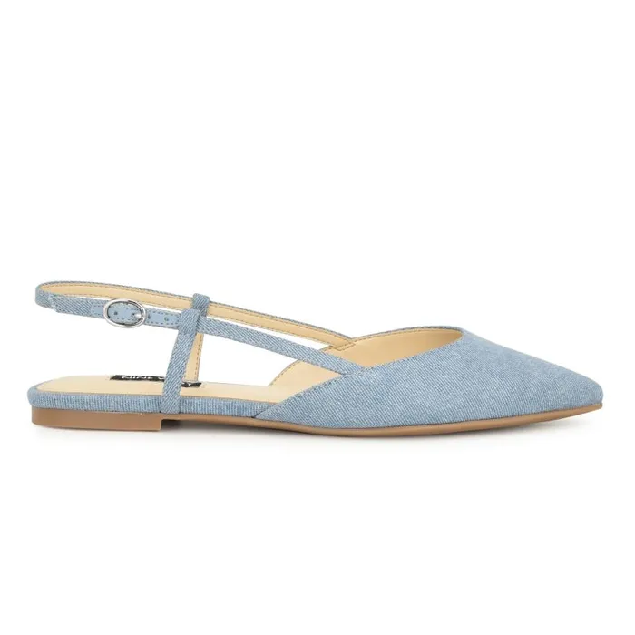 Bircah Pointy Toe Flat Slingbacks Denim Women Nine West Flats and Loafers