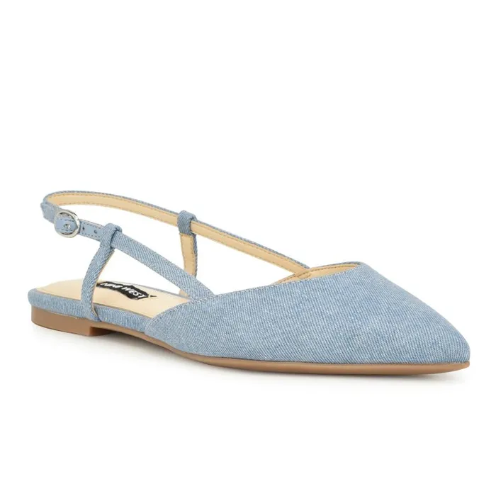 Bircah Pointy Toe Flat Slingbacks Denim Women Nine West Flats and Loafers