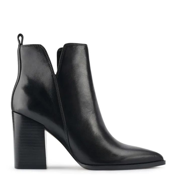 Birds Block Heel Booties Black Leather Women Nine West Boots and Booties
