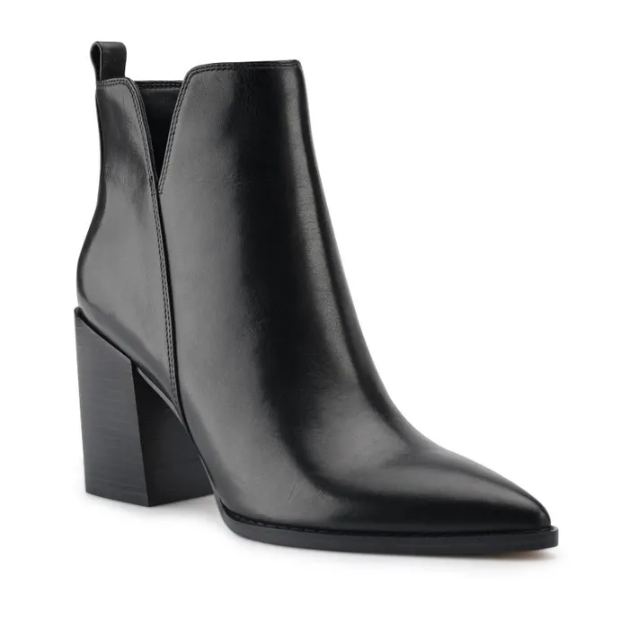 Birds Block Heel Booties Black Leather Women Nine West Boots and Booties