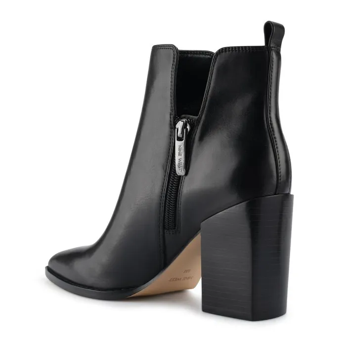 Birds Block Heel Booties Black Leather Women Nine West Boots and Booties
