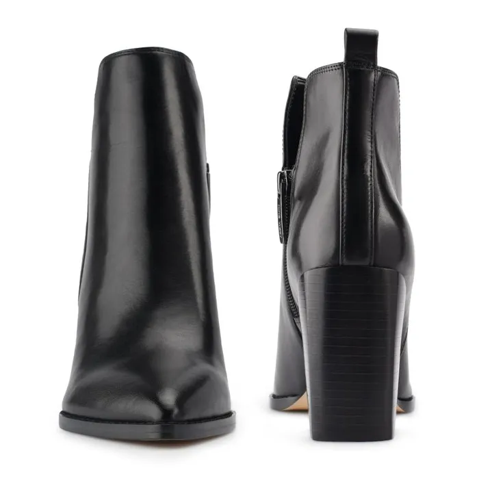 Birds Block Heel Booties Black Leather Women Nine West Boots and Booties