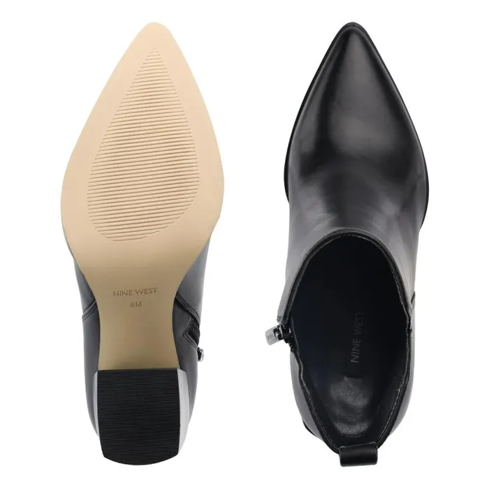 Birds Block Heel Booties Black Leather Women Nine West Heels