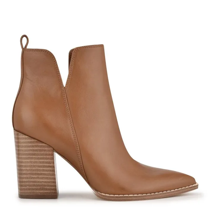 Birds Block Heel Booties Caramel Leather Women Nine West Boots and Booties