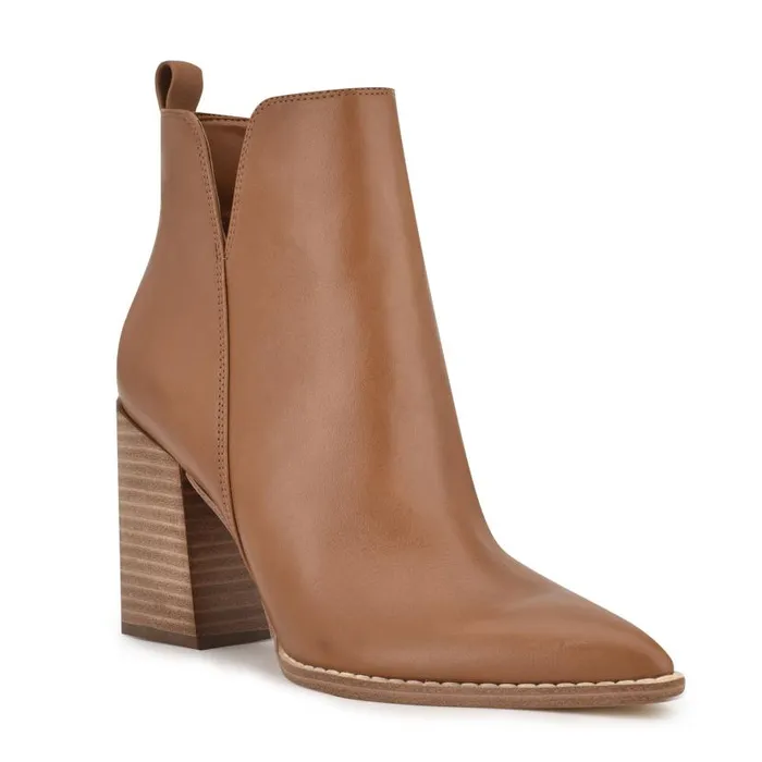 Birds Block Heel Booties Caramel Leather Women Nine West Boots and Booties