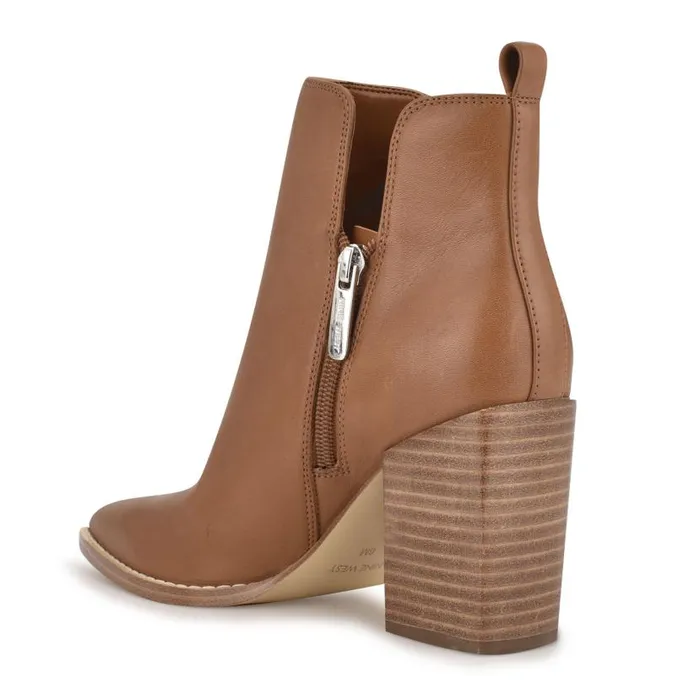 Birds Block Heel Booties Caramel Leather Women Nine West Boots and Booties