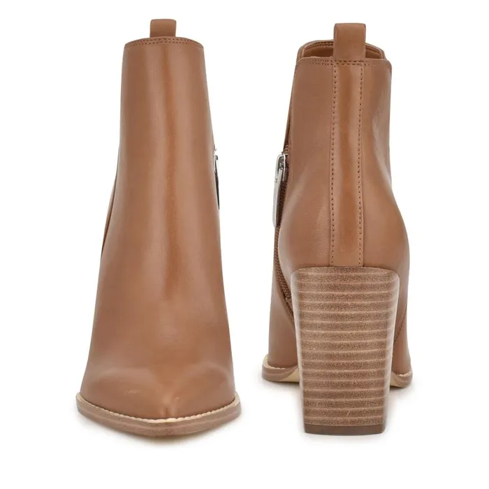 Birds Block Heel Booties Caramel Leather Women Nine West Boots and Booties