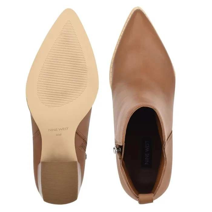 Birds Block Heel Booties Caramel Leather Women Nine West Boots and Booties