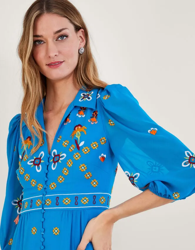 Blair Embroidered Shirt Dress In Recycled Polyester Blue Women Monsoon Occasionwear