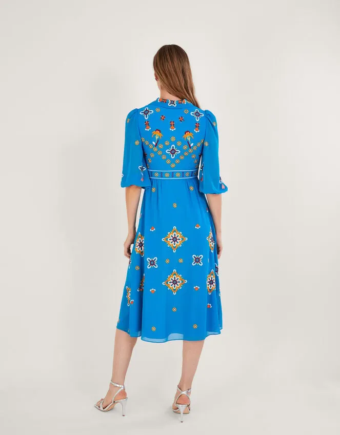 Blair Embroidered Shirt Dress In Recycled Polyester Blue Women Monsoon Occasionwear