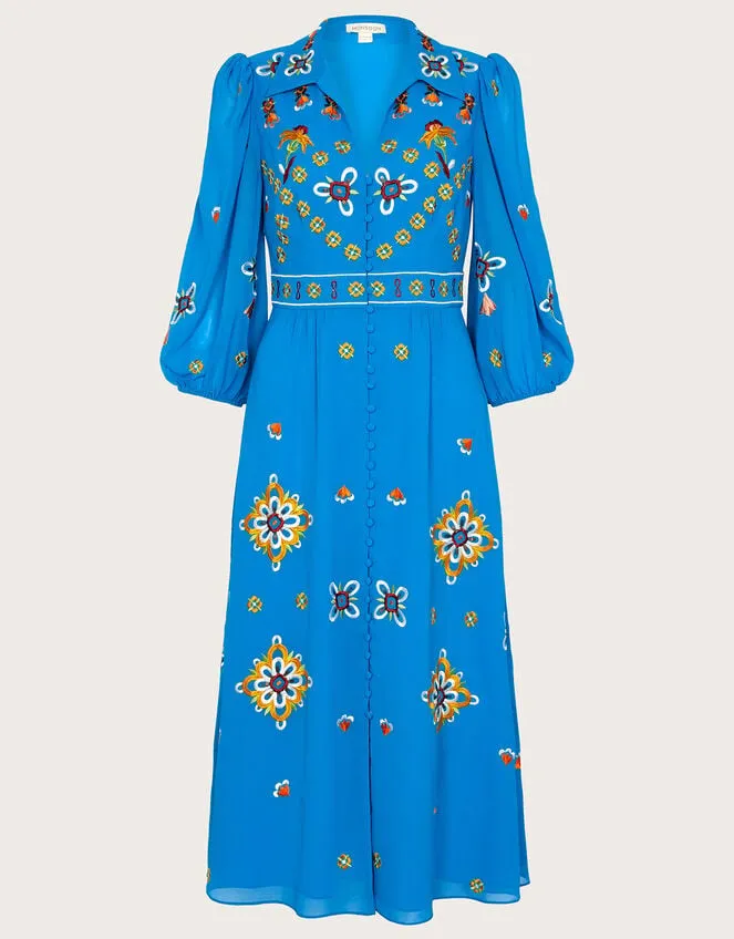 Blair Embroidered Shirt Dress In Recycled Polyester Blue Women Monsoon Occasionwear
