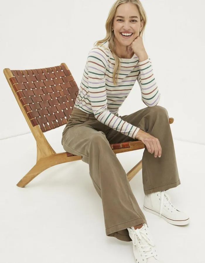 Blake Wide Leg Drape Trousers Khaki Green Women FatFace Trousers and Leggings