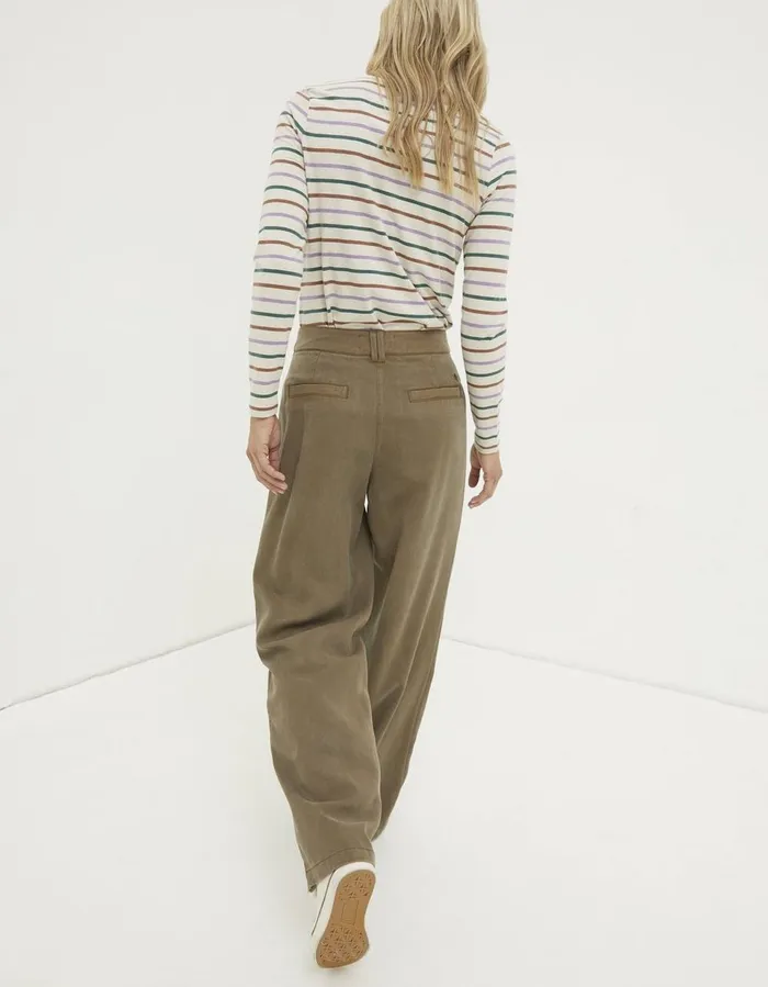 Blake Wide Leg Drape Trousers Khaki Green Women FatFace Trousers and Leggings