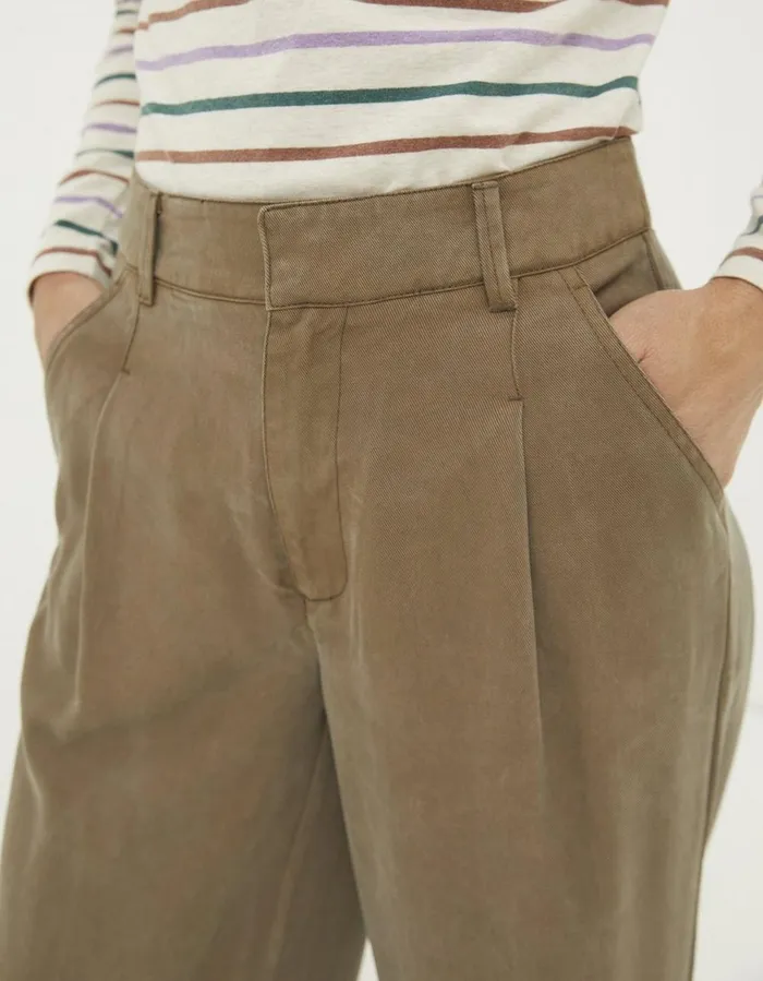 Blake Wide Leg Drape Trousers Khaki Green Women FatFace Trousers and Leggings