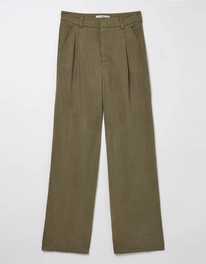 Blake Wide Leg Drape Trousers Khaki Green Women FatFace Trousers and Leggings