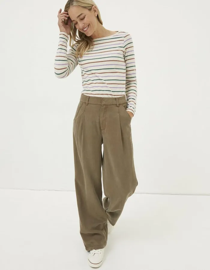 Blake Wide Leg Drape Trousers Khaki Green Women FatFace Trousers and Leggings