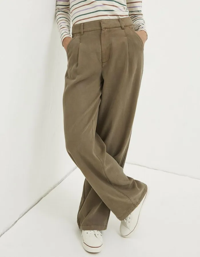 Blake Wide Leg Drape Trousers Khaki Green Women FatFace Trousers and Leggings