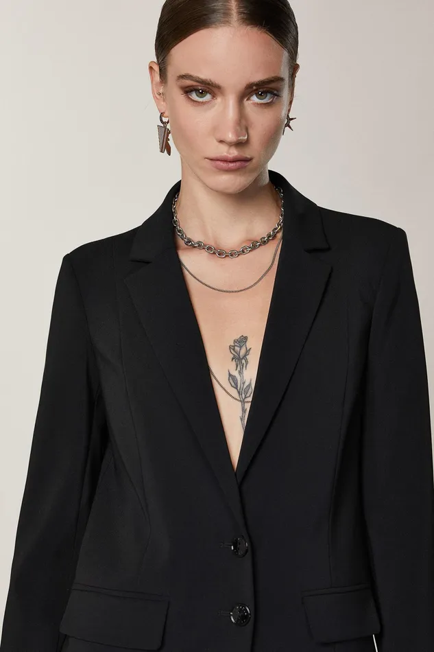 Blazers Women Patrizia Pepe Essential Boyfriend Jacket Nero