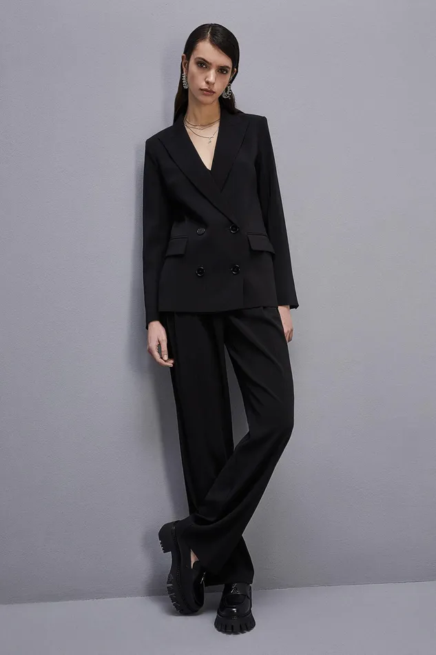 Blazers Women Patrizia Pepe Essential DoubleBreasted Jacket Nero