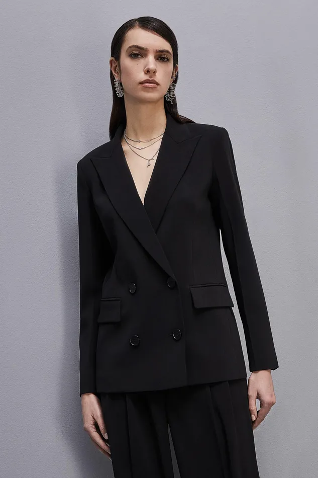 Blazers Women Patrizia Pepe Essential DoubleBreasted Jacket Nero