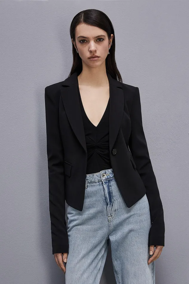 Blazers Women Patrizia Pepe Essential OneButton Jacket Nero