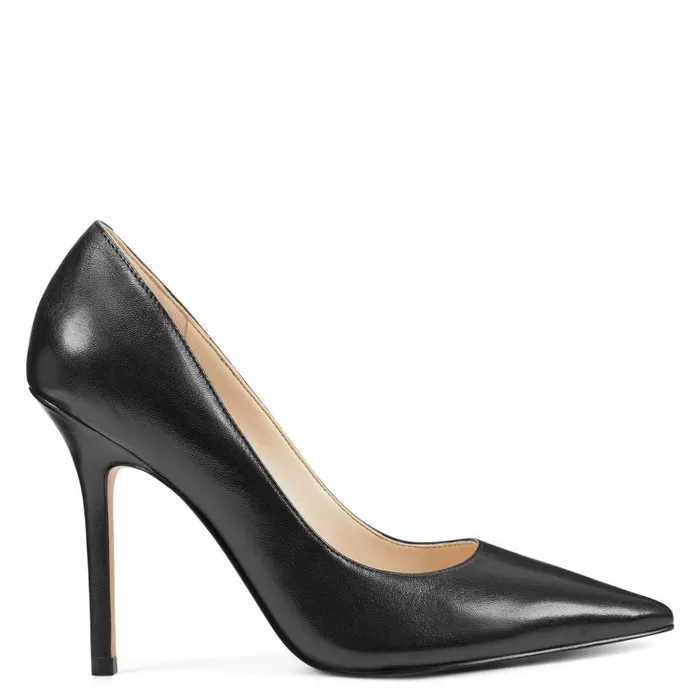 Bliss Pointy Toe Pumps Black Leather Women Nine West Heels