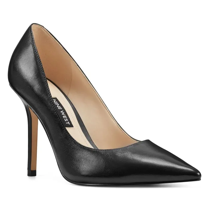 Bliss Pointy Toe Pumps Black Leather Women Nine West Heels