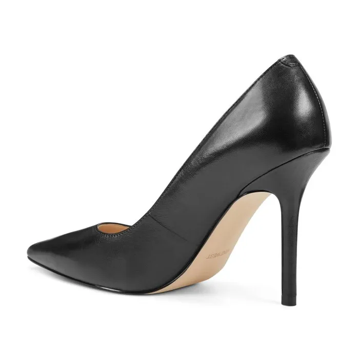 Bliss Pointy Toe Pumps Black Leather Women Nine West Heels