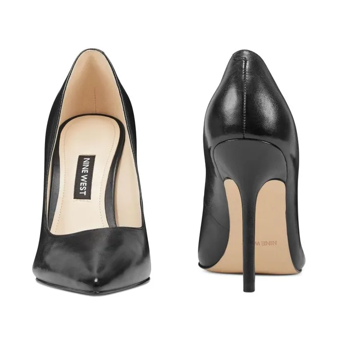 Bliss Pointy Toe Pumps Black Leather Women Nine West Heels
