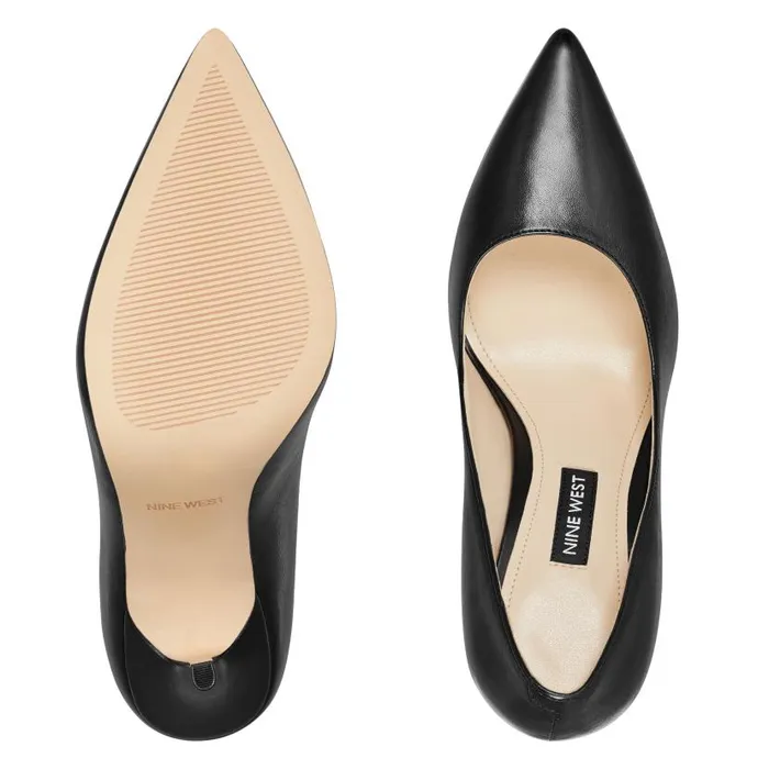 Bliss Pointy Toe Pumps Black Leather Women Nine West Heels