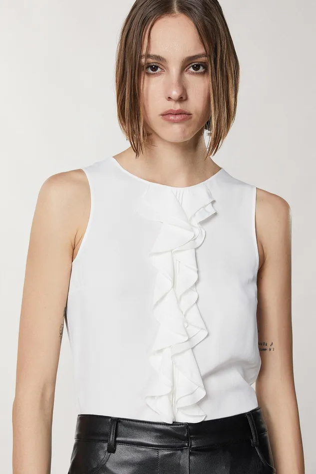 Blouses Women Patrizia Pepe Viscose Ruffle Top Bianco