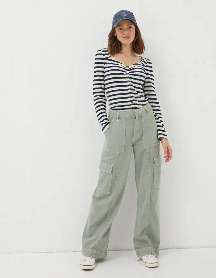 Bodi Belted Cargo Trouser Sage Green Women FatFace Trousers and Leggings
