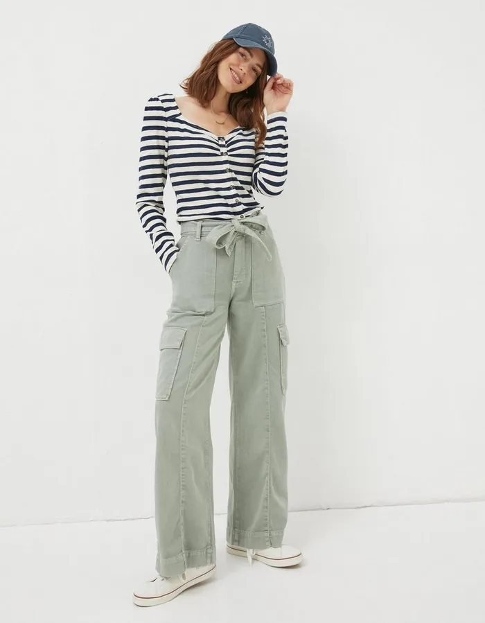 Bodi Belted Cargo Trouser Sage Green Women FatFace Trousers and Leggings
