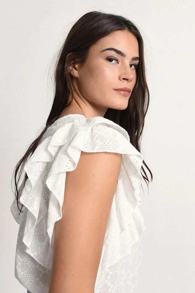 Bohemian V Neck Top WHITE Women Molly Bracken Tops
