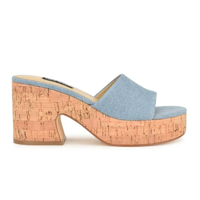 Boone Platform Slide Sandals Denim Women Nine West Sandals