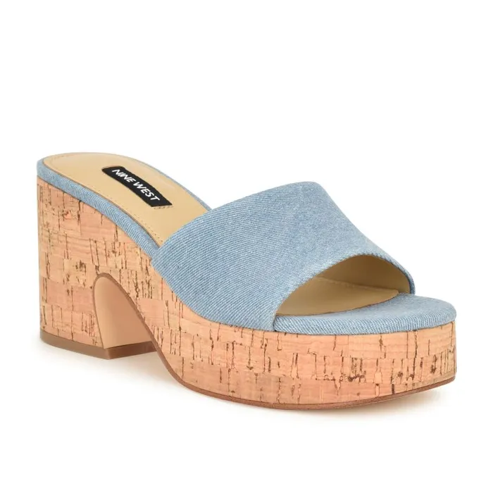Boone Platform Slide Sandals Denim Women Nine West Sandals