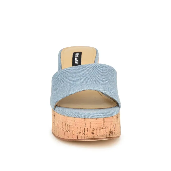 Boone Platform Slide Sandals Denim Women Nine West Sandals