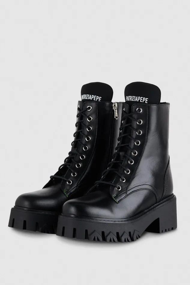 Boots Women Patrizia Pepe LaceUp Biker Boots Nero