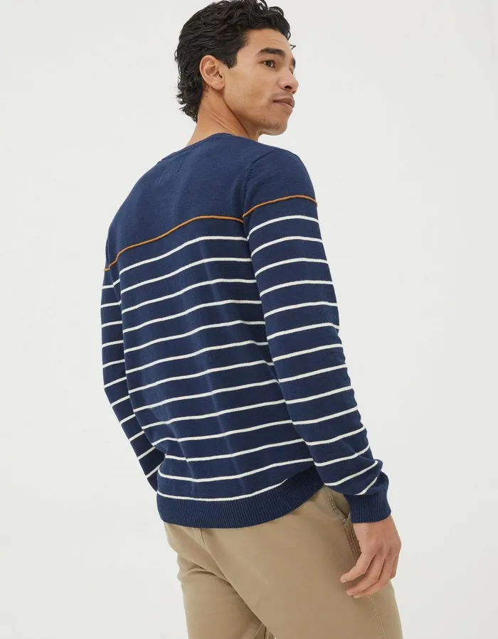 Braunton Stripe Crew Jumper Navy Men FatFace Knitwear