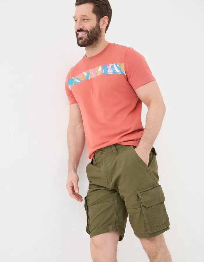 Breakyard Organic Cotton Cargo Shorts Khaki Green Men FatFace Shorts