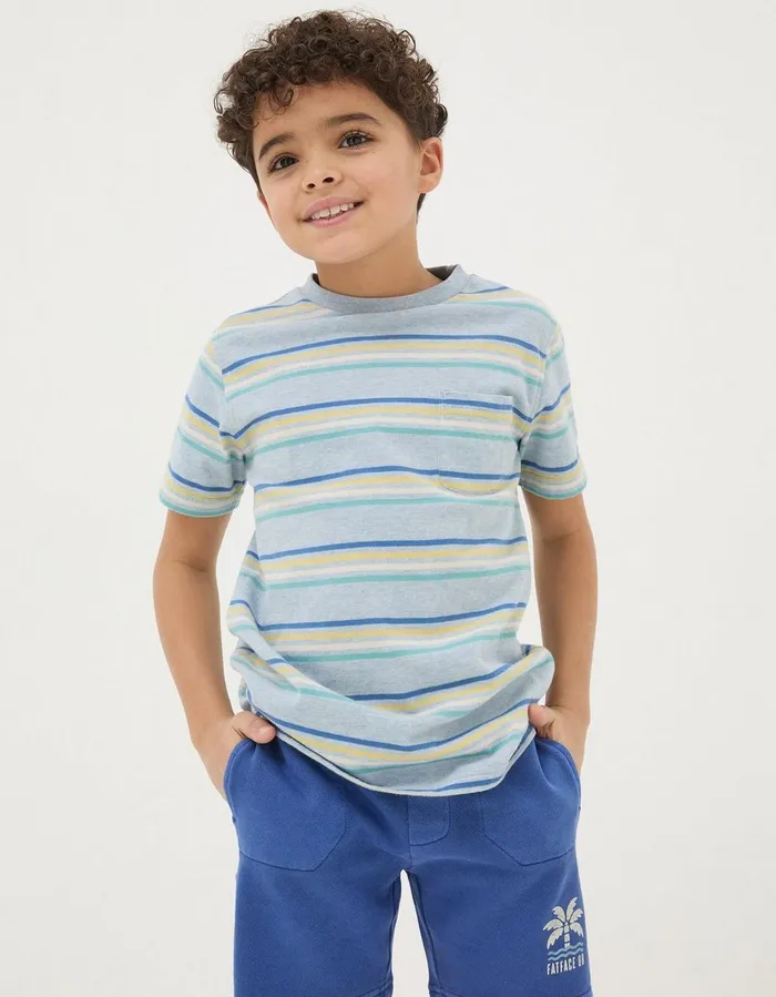 Breton Stripe T Shirt Blue Marl Boys FatFace TShirts and Polos