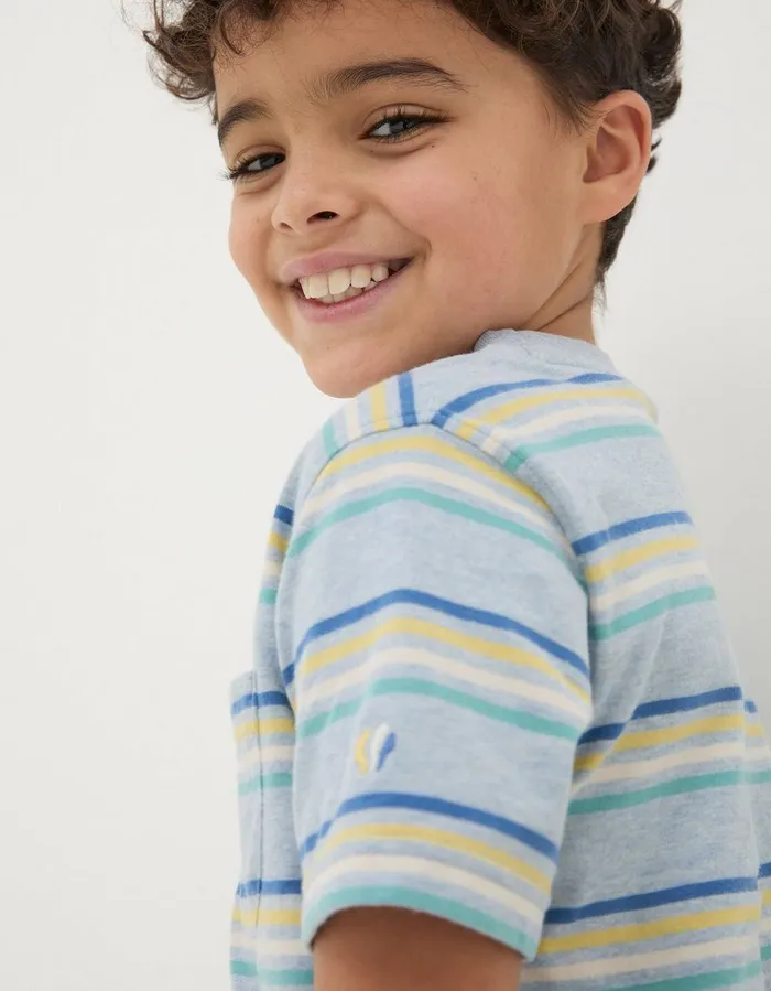 Breton Stripe T Shirt Blue Marl Boys FatFace TShirts and Polos