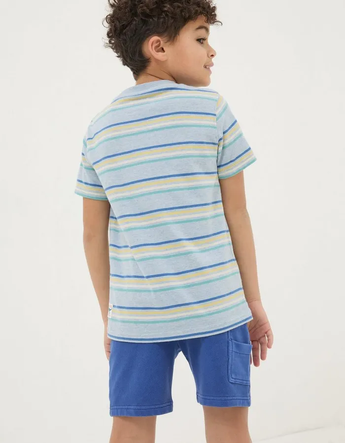 Breton Stripe T Shirt Blue Marl Boys FatFace TShirts and Polos