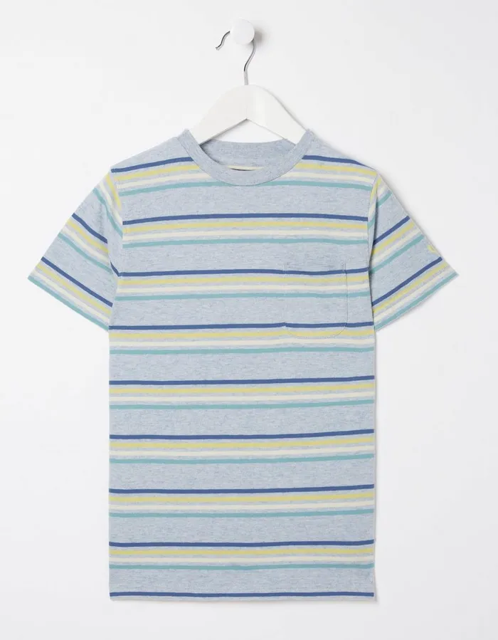 Breton Stripe T Shirt Blue Marl Boys FatFace TShirts and Polos