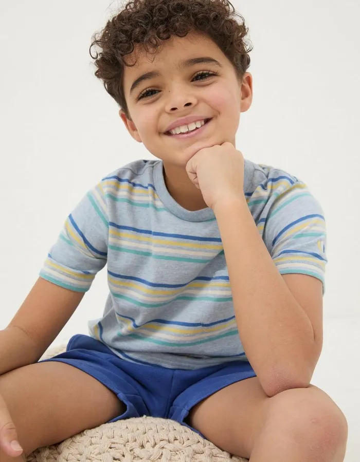 Breton Stripe T Shirt Blue Marl Boys FatFace TShirts and Polos