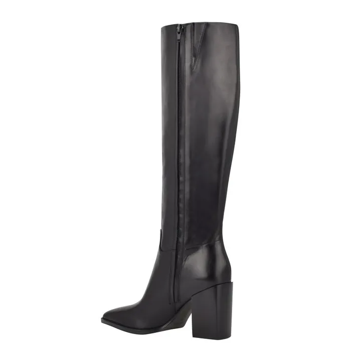 Brixe Heeled Boots Black Leather Women Nine West Boots and Booties